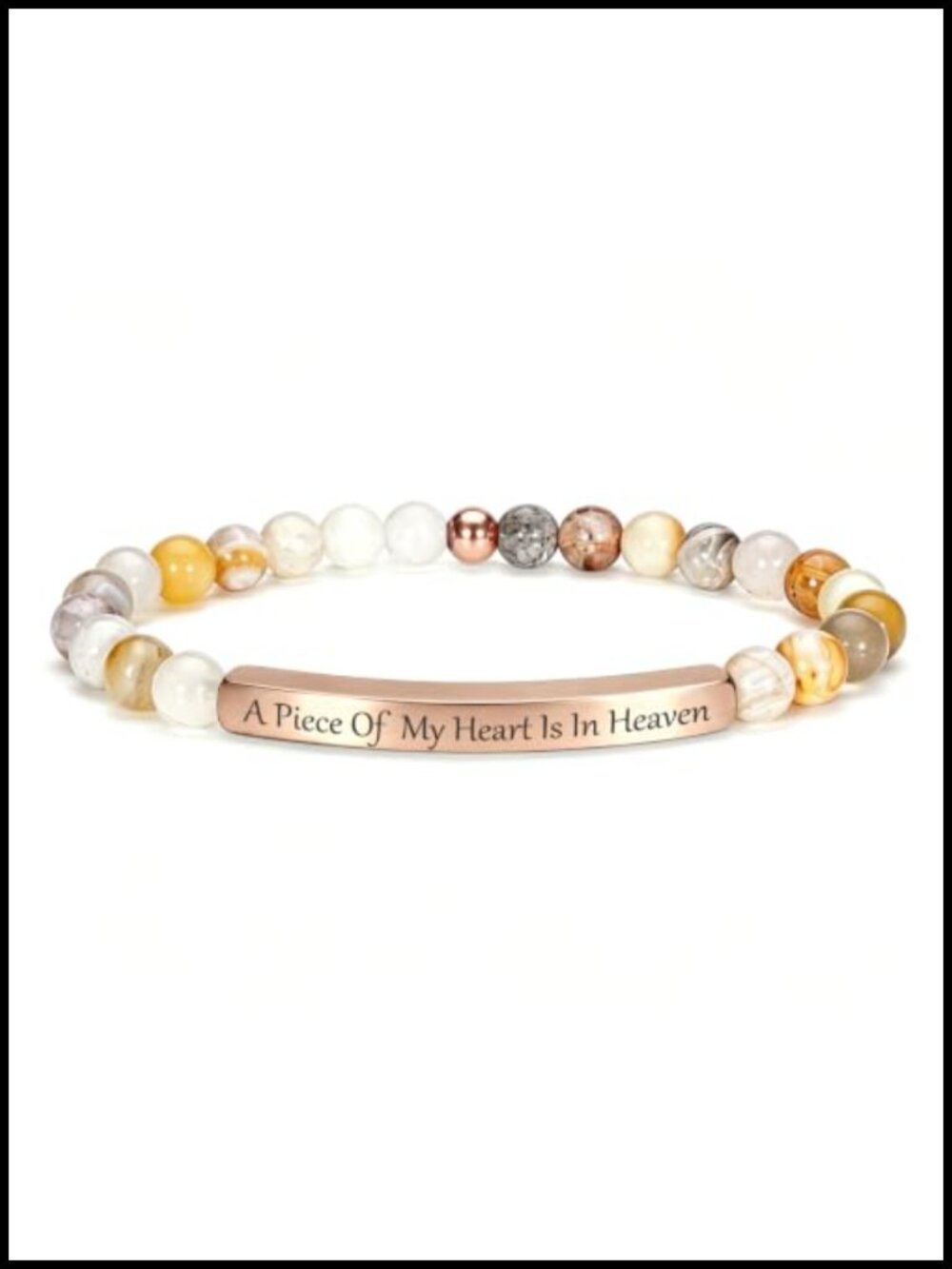 Christian Inspirational Bamboo Leaf Agate Stretch Bracelet 18K Gold Plated